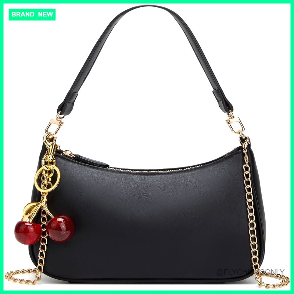Pu Leather Hobo Purse With Removable Straps And Cherry Charm